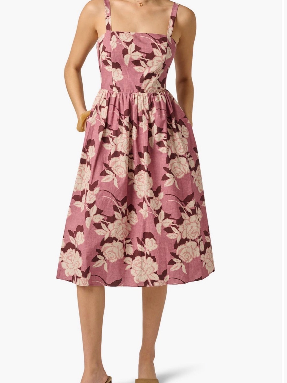 Adrianna Papell Floral Square Neck Fit & Flare Midi Dress Blush Pink Size 8